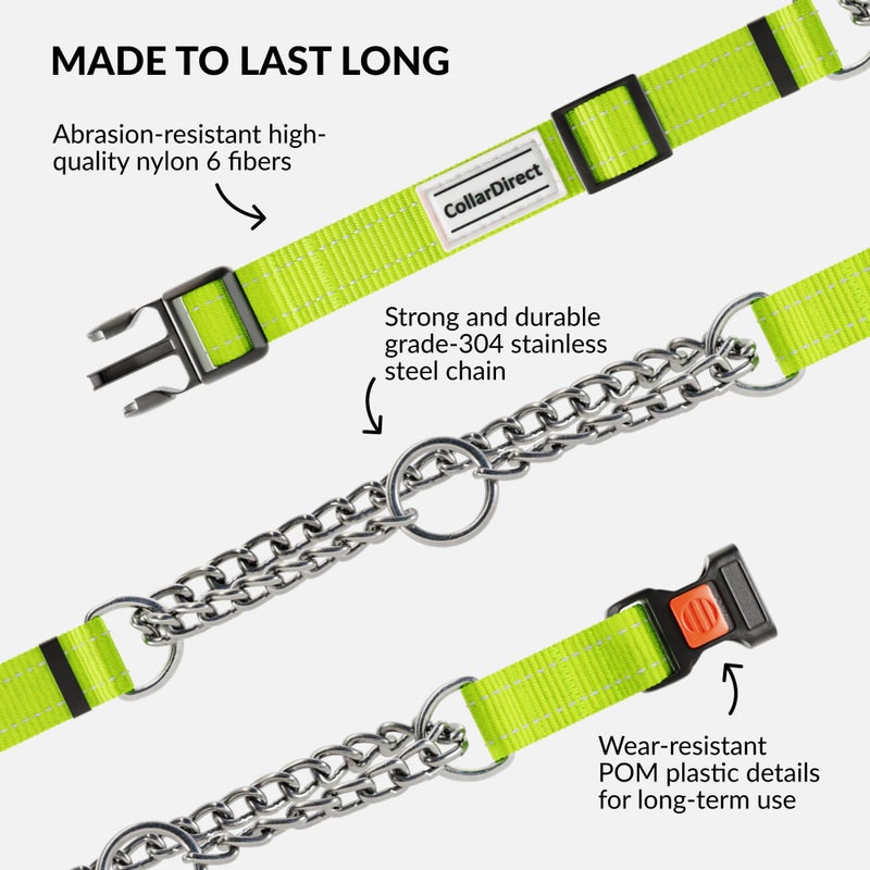 CollarDirect Martingale Dog Collar with Stainless Steel Chain and Quick Release Buckle - Reflective Collar for Large, Medium, Small Dogs - Lime Green, Large (Neck Size 17"-22") - Image 4